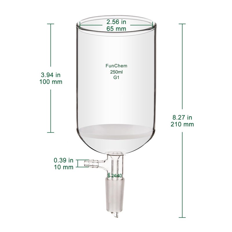 FunChem Filtering Buchner Funnel with Coarse Frit (G1), Borosilicate Glass Filtering Funnel with 24/40 Standard Taper Inner Joint and Vacuum Serrated Tubulation, 250 mL - Image 3